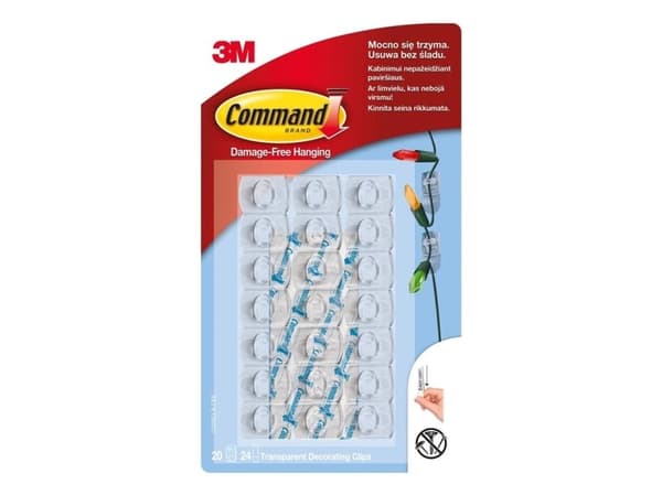 3M Command gennemsigtige dekorationsclips med gennemsigtige strips