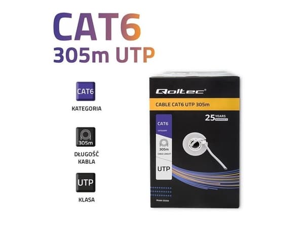 Qoltec - Bulkkikaapeli - 305 m - UTP - CAT 6 - harmaa