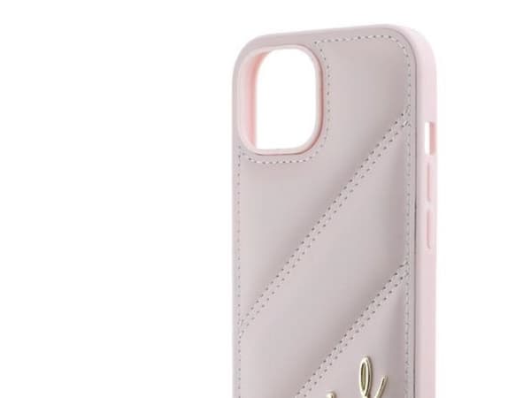 Karl Lagerfeld diagonal quiltad script-cover till iPhone 15 Plus / 14 Plus - rosa