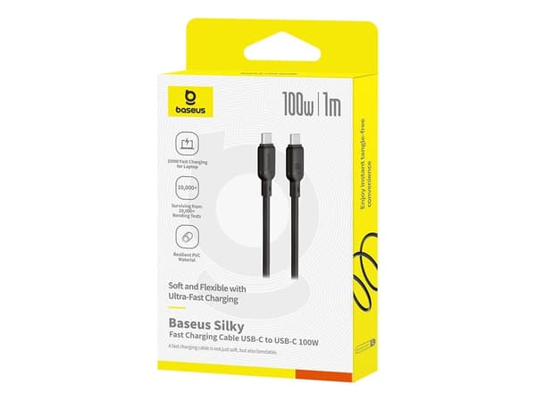 Baseus Silky USB-C/USB-C pikalatauskaapeli 1m 100W musta