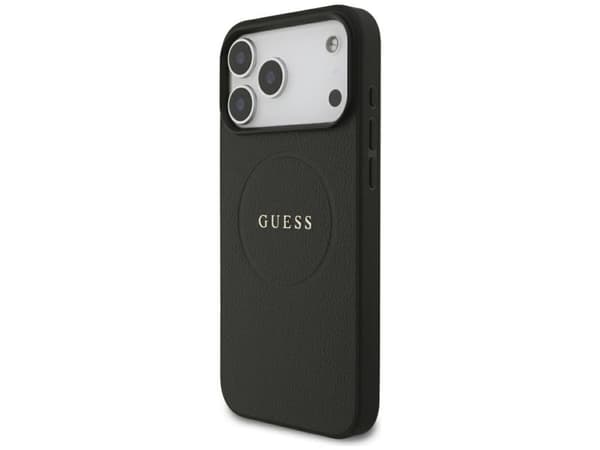 Guess Grained Gold Ring MagSafe Case for iPhone 18 Pro Max / 17 Pro Max - Black