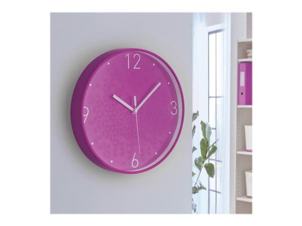 Leitz WOW - Klocka - kvarts - väggmonterbar - 29 cm - purple with geometric pattern