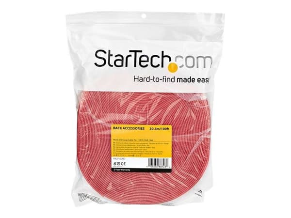 StarTech.com 100ft Hook and Loop Roll, Cut-to-Size Reusable Cable Ties, Bulk Industrial Wire Fastener Tape /Adjustable Fabric Wraps Red / Resuable ...