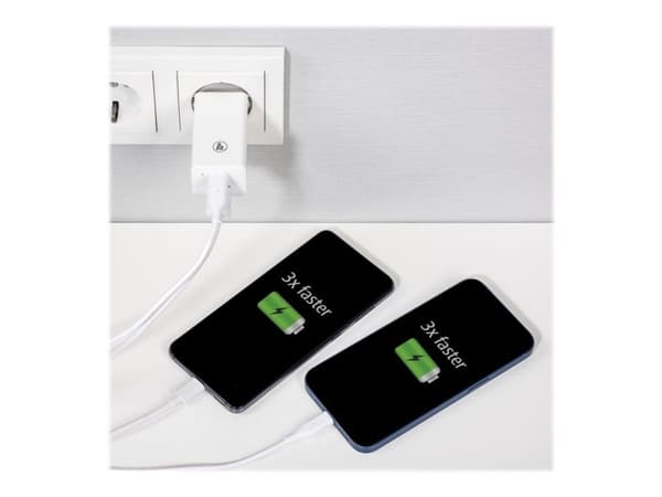 Hama Prime Line - Strömadapter - 65 Watt - 3 A - PD, QC 3.0 - 2 utdatakontakter (USB typ A, USB-C) - vit