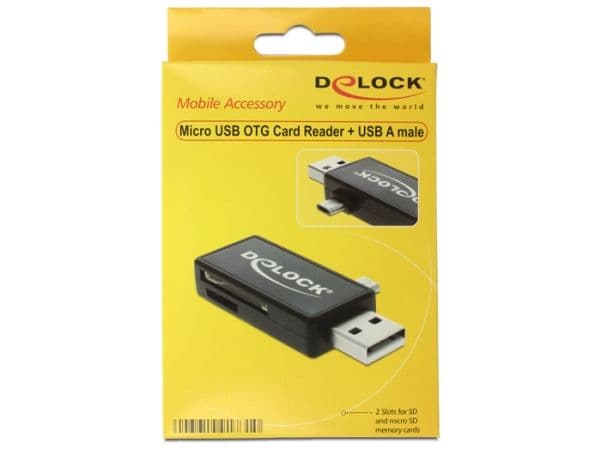 Delock Micro USB OTG Card Reader + USB A male - Kortleser (MMC, SD, microSD, SDHC, microSDHC, SDXC, microSDXC) - USB