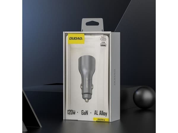 Dudao bil­lader USB-A til USB-C PD QC LED 120W - grå
