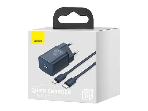Baseus Super Si Quick Charger 1C 20W strømadapter med USB-C til Lightning-kabel 1 m (blå)