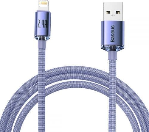 Baseus Crystal Shine, 2 m, Lightning, USB A, Hankjønn, Hankjønn, Fiolett