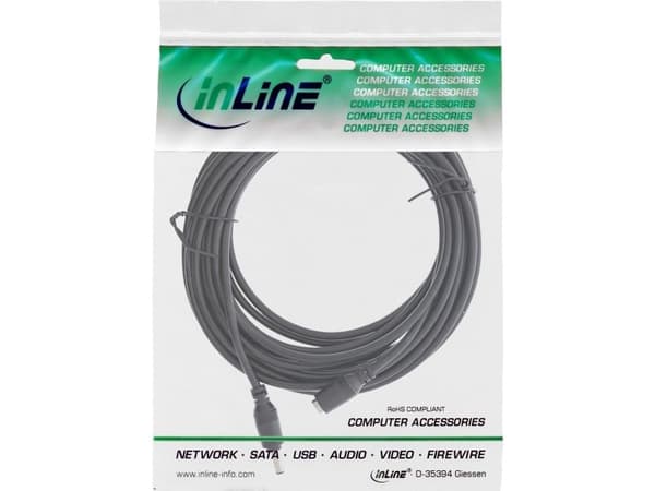 InLine 40157Y, Strömkabel, Svart, 10 mm, 5000 mm, 10 mm, 92 g