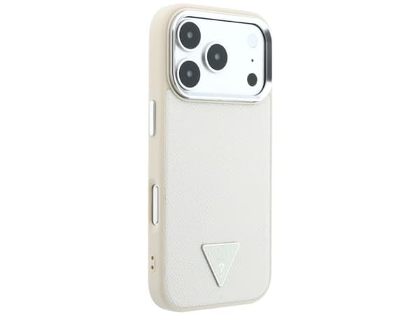 Etui Guess Grained Triangle Logo MagSafe do iPhone 18 Pro / 17 Pro bezowy