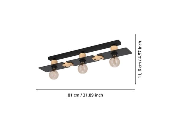 EGLO BRAMERTON CEILING 3L E27 SVART/TRE FSC