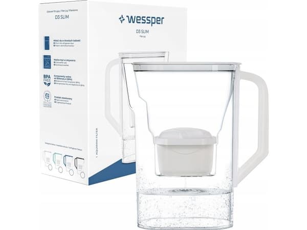 Wessper filterkanne D3 Slim Aquamax hvit