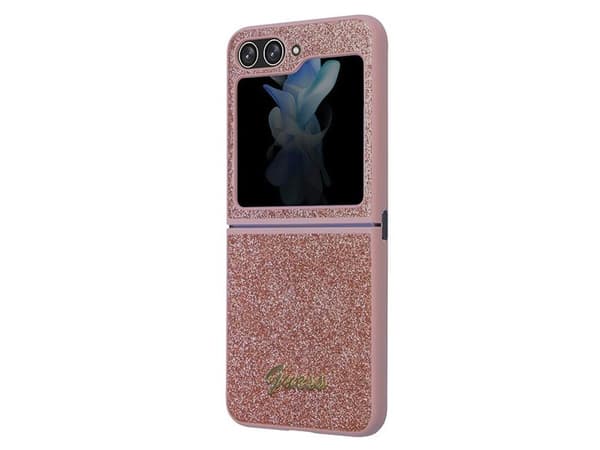 Guess Glitter Script-deksel til Samsung Galaxy Z Flip 5 - rosa