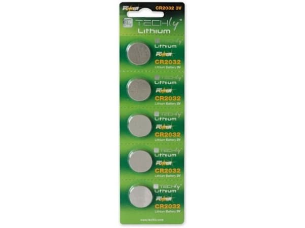 Techly CR2032, Engangsbatteri, CR2032, Lithium, 3 V, 5 stykker, 210 mAh