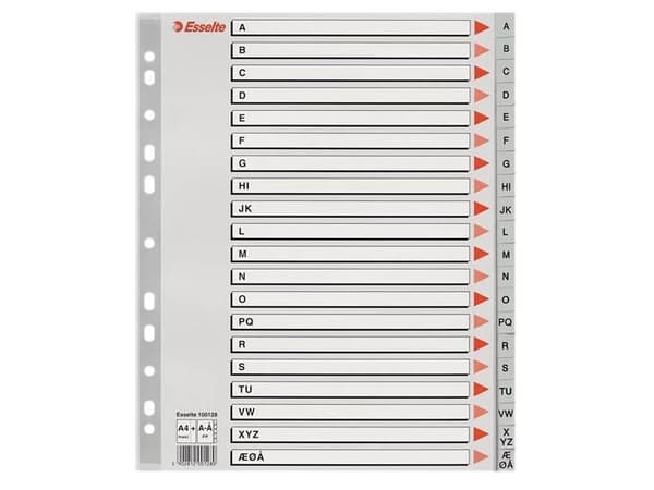 Register Esselte A-Å Maxi grå A4 m/kartonforblad - (10 stk.)
