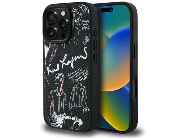 Karl Lagerfeld Grained Pattern &amp; Logo MagSafe Case for iPhone 16 Pro Max - Black