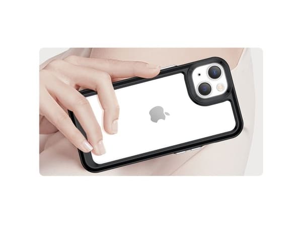 Outer Space-etuiet iPhone 14 Plus hardt deksel med gele-ramme - svart
