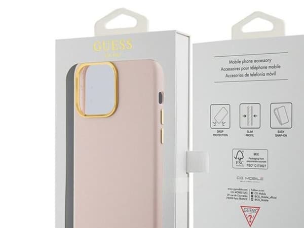 Guess silikon Script metallogga & ramskal för iPhone 15 Pro Max - rosa