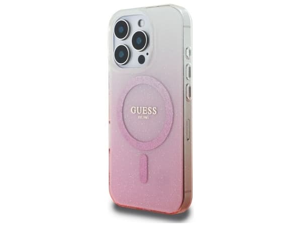 Hurtel Guess IML glitter gradient MagSafe-deksel til iPhone 16 Pro - rosa