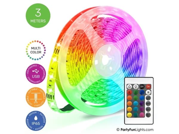 USB LED-lyslist 3 m inkl. fjernkontroll