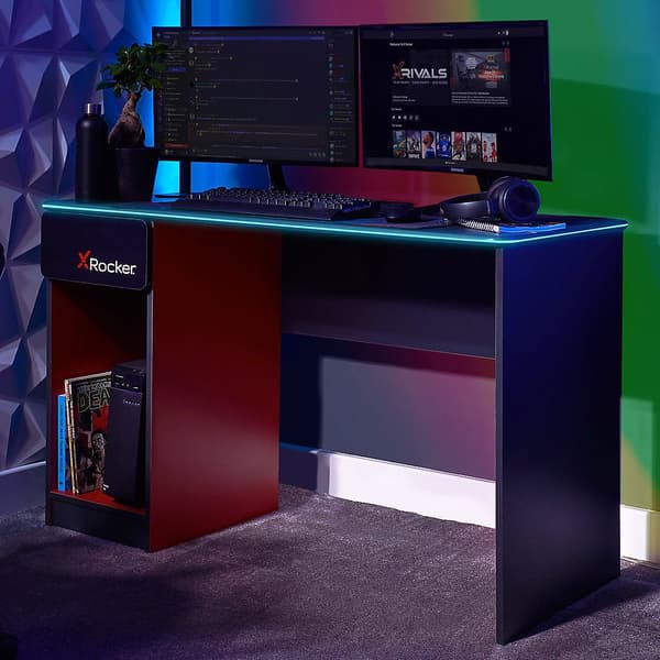 XROCKER gamingbord grå-röd LED-belysning/låda
