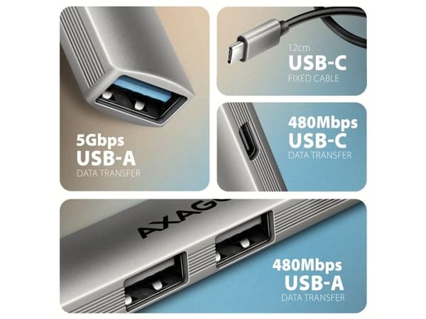 HUE-STC HUB 4-portti 1x USB 5Gbps, 2xUSB2.0 + C