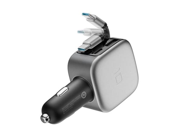 Cuktech CC903P 100W Car Charger with Display and 70cm Retractable USB-C Cable - Gray