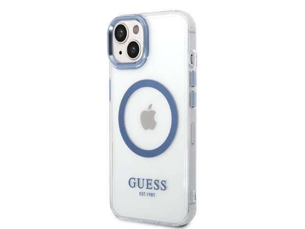 Guess metallramme MagSafe-telefonkasse til iPhone 14 Plus - blå