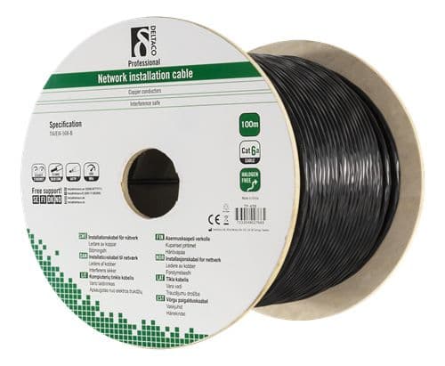 DELTACO - Samlet kabel - 100 m - U/FTP - Cat6 - halogenfri, utendørs, solid - svart