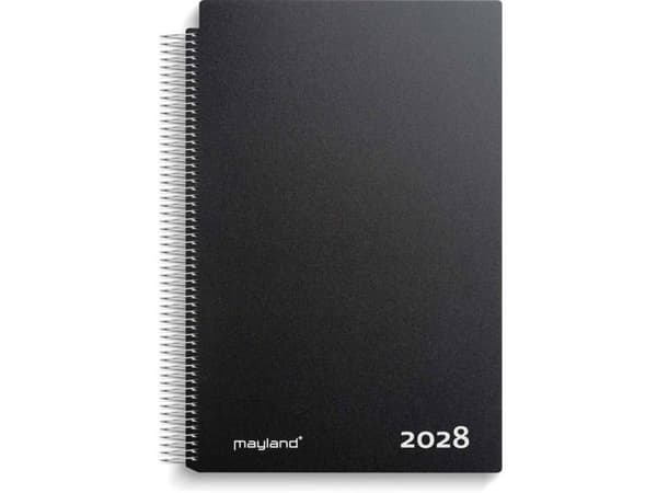 Avtalskalender A4 dag svart PP-plast 2028