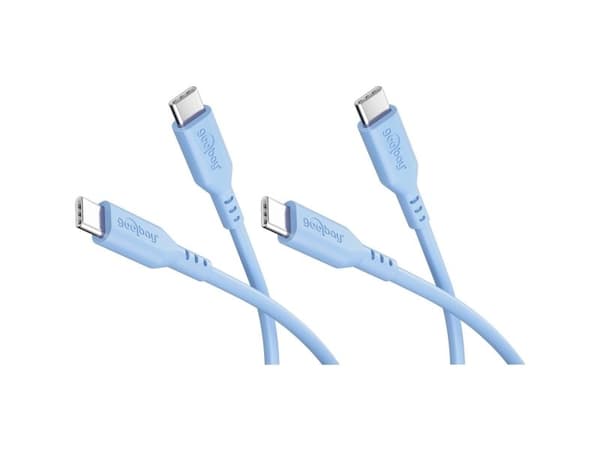 Set med 2 USB-C-silikonkablar, 1,5 m, blå