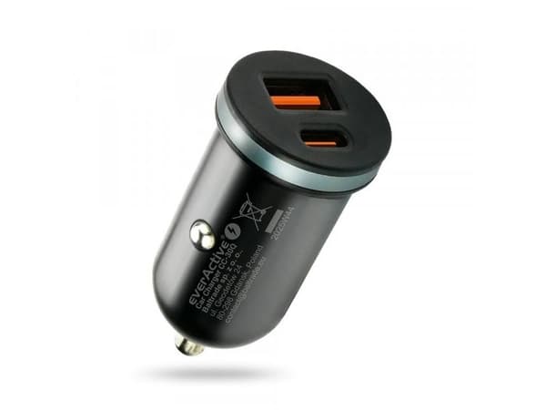 Bilmobil­laddare everActive CC-30Q USB + USB-C QC 3.0 PD 35W