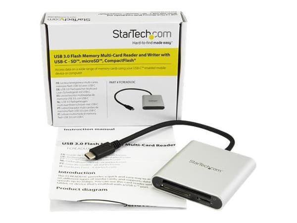 Startech USB 3.0 Flash Memory Multi-Card Reader/Writer with USB-C - SD microSD and CompactFlash Card Reader w/ Integrated USB-C Cable (FCREADU3C) -...