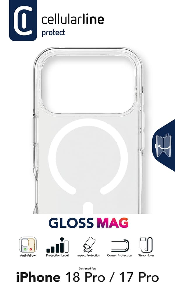 Cellularline GLOSSMAGIPH18PROT, Mobilskal, Apple, iPhone 18 Pro, 16 cm (6.3"), Transparent