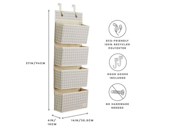 3 Sprouts Oven ripustin taskuilla, Gingham beige