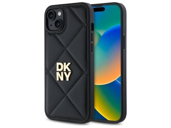 DKNY quiltet stack-logo iPhone 15 Plus-etui - sort