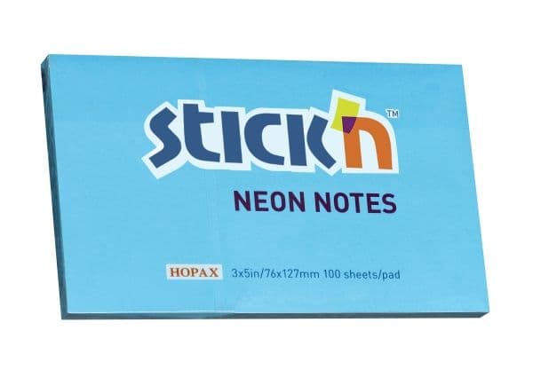 Notes, BNT Stick´n, Neon, blå, 127x76mm - (12 stk.)