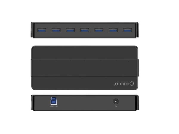 7-porttinen USB-A 3.0 HUB - musta