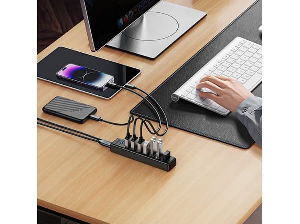 USB-hub Orico 7-port USB-A 3.0 kabel 1 m – svart