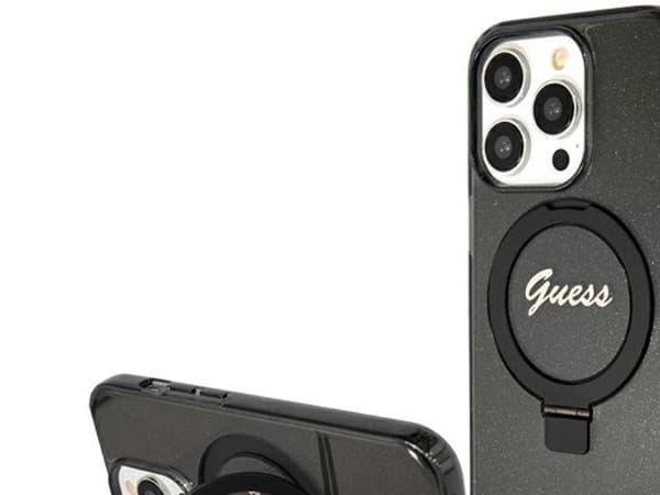 Case Guess IML Ring Stand Glitter MagSafe Case for iPhone 15 Pro Max Black