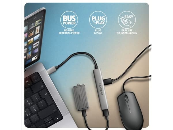 HUE-STC HUB 4-portti 1x USB 5Gbps, 2xUSB2.0 + C