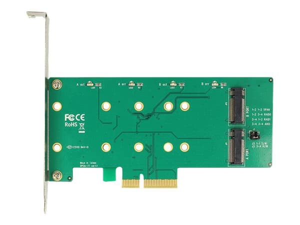 Delock PCI Express Card > 2 x internal M.2 Key B with RAID - Diskkontroller - M.2 Card - lav profil - RAID RAID 0, 1 - PCIe 2.0 x4