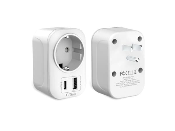 Tech-Protect TA100 reiseadapter US til EU hvit