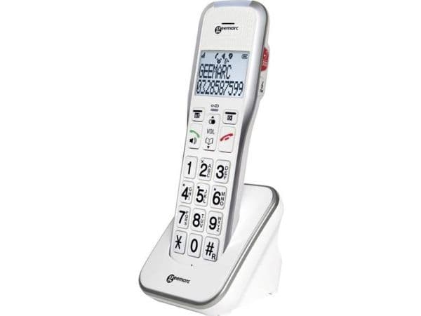 Geemarc Amplidect Combi 595 - Fast telefon - svarssysten med nummerpresentation/samtal väntar - DECT - vit + 1 extra handuppsättning