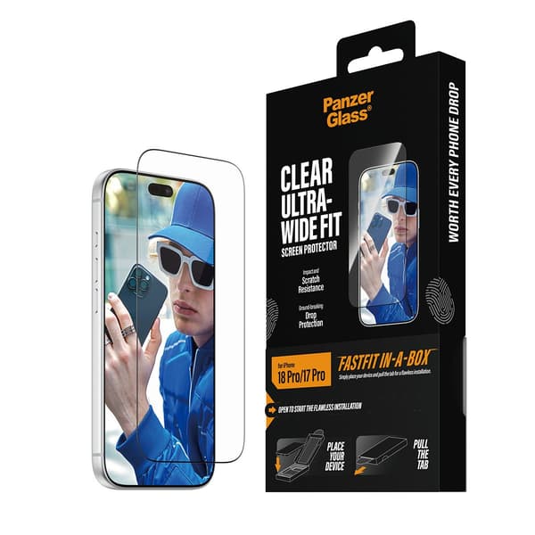 PanzerGlass Screen Protector iPhone 18 Pro | 17 Pro | Ultra-Wide Fit w. FASTFIT IN-A-BOX