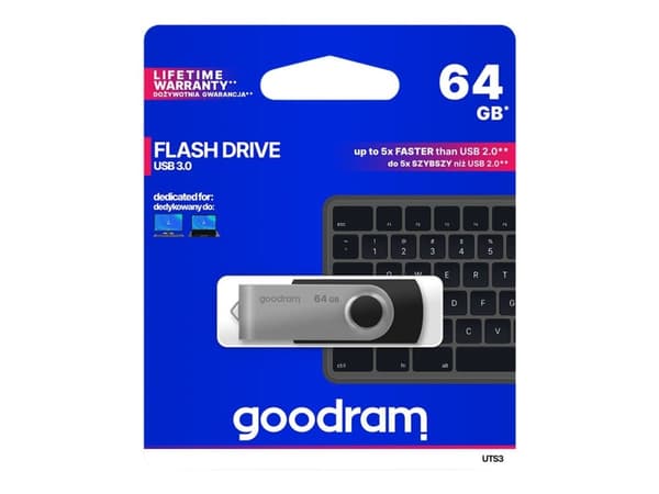 GOODRAM UTS3 - USB flash-enhet - 64 GB - USB 3.1 - svart