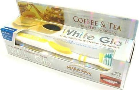 WHITE GLO_SET Coffee & Tea Drinkers Formula blekpasta 100 ml + borste