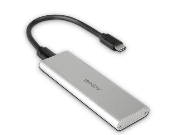 Lindy 43332, SSD-inkapsling, M.2, SATA, USB-anslutning, Silver