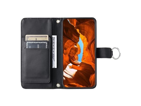 Samsung Galaxy A37 5G Leather Wallet Case with Stand and Shoulder Strap - Black