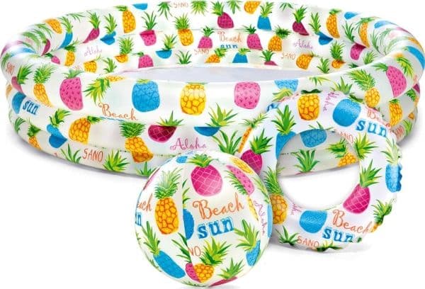 INTEX Pineapple Splash Pool Set Ring & Ball, 248L,132X28 Cm.